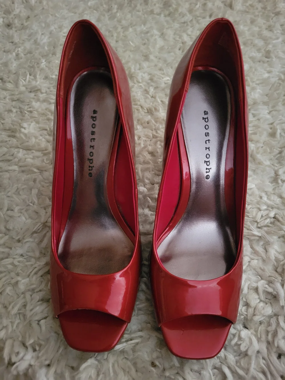Apostrophe Red Peep-Toe High Heels Cherry Red Sz 7.5